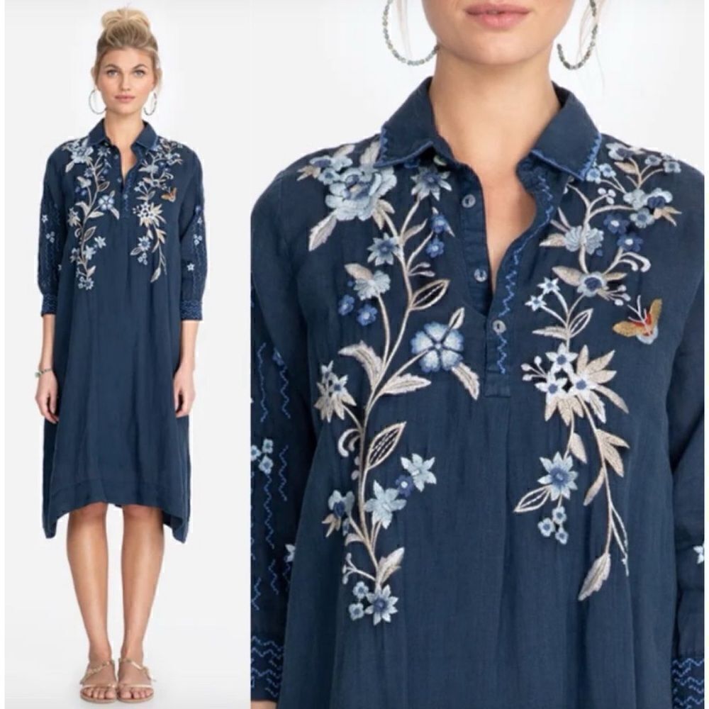 Johnny Was Shiloh Henley Floral Embroidered Shirt Dress Size XL / NWT - Picture 3 of 10